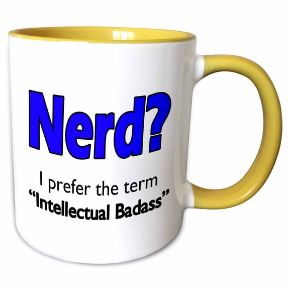 3drose, Nerd. Intellectual Badass. Blue., 15oz Two-tone Yellow Mug
