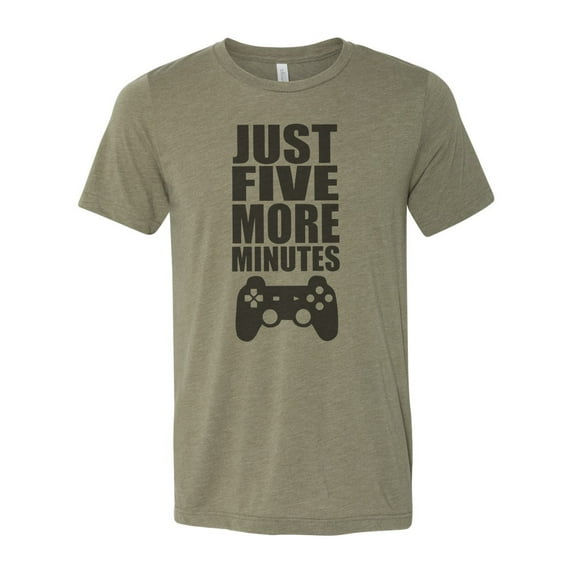 "Nerd Shirt, Just Five More Minutes, Gamer Shirt, Sublimation T, Unisex, Gaming Tee, Gift For Gamer, Soft Bella Tee, Gift For Him, Dad Shirt, Heather Olive, XL"