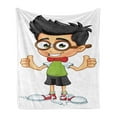 thumbnail image 1 of Nerd Soft Flannel Fleece Throw Blanket, Pattern of a Happy Young Boy Character with Eyeglasses and a Bow Tie, Cozy Plush for Indoor and Outdoor Use, 70" x 90", Dark Grey and Multicolor, by Ambesonne, 1 of 5