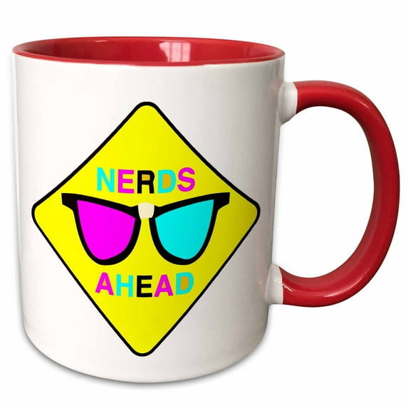 3drose, Nerd Zone Nerds Ahead Cmyk Geek Cartoon, 11oz Two-tone Red Mug