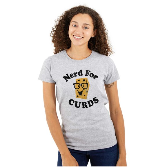Nerd for Curds Wisconsin Cheese Lover Womens Slim Fit Graphic Tee Brisco Brands L