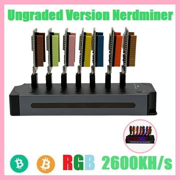 NerdMiner Hub 2600KH/S Solo Lottery Miner 7X370KH/S Miner Combo Kit Bitcoin BTC Miner Asic Mining Crypto Mining Station