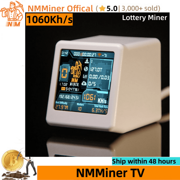 NerdMiner V2 NMMiner Official TV 1060Kh/s BTC Solo Miner ESP32 SHA-256 Bitcoin Lottery Mining Crypto Lotto Machine Silent Desktop Clock Gift