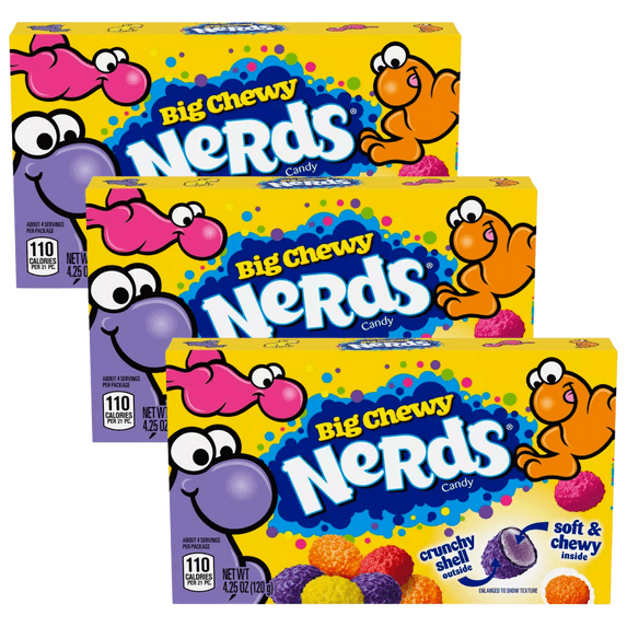 Nerds Big Chewy Candy Crunchy Shell Outside Soft Chewy Inside Party Favor Treats Stocking Stuffer Gifts on Birthday Thanksgiving Christmas Hallloween, 4.25oz - Pack of 3