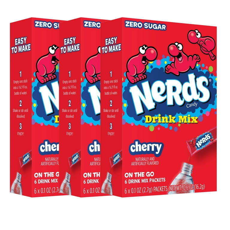 NERDS Cherry Flavored Drink Mix, No Added Sugar, 6 Packets Per Box
