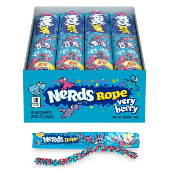 Nerds Candy Rope, Very Berry, Soft & Chewy, Sweet & Crunchy 0.92 OZ (Pack Of 24)