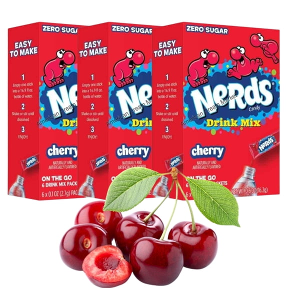 Nerds Cherry On the Go Drink Mix No Sugar Low-Calorie Refreshing Powder Water Enhancer for Home Lunch Snacks Office Summer Indoor Outdoor Drinks 6 Sticks per Box Makes 18 Servings Pack of 3