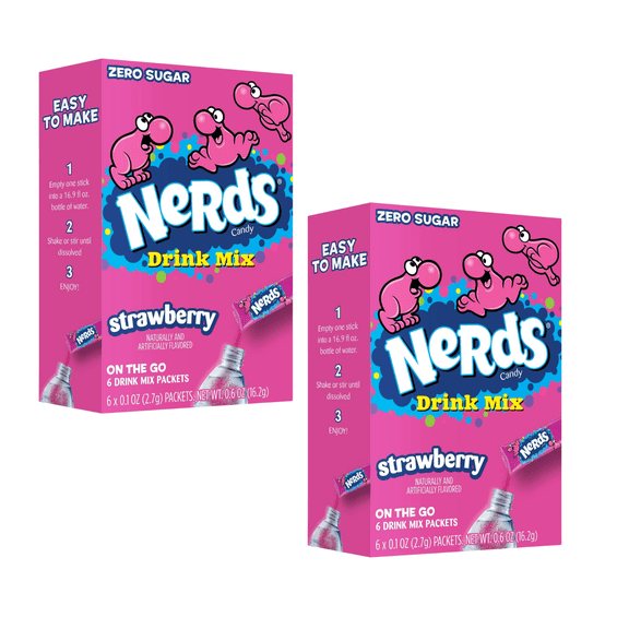 Nerds On The Go Powdered Drink Mix Strawberry Flavor, Zero Sugar Low Calories Water Enhancer Singles To Go Powder Drinks Beverages Just Add Water 6 Packet each Box Pack of 2 (12 Total Servings)