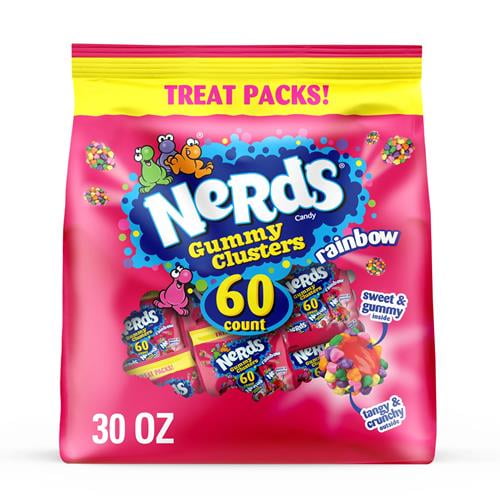 Nerds Gummy Clusters, Candy Treat Packs, Rainbow, Crunchy And Gummy, 30 Oz (60 Ct) - Pack of 2