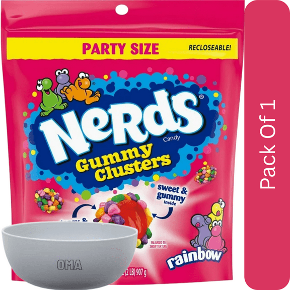 Nerds Gummy Clusters Party Size, 32 oz, With Olive White Bowl By OMA
