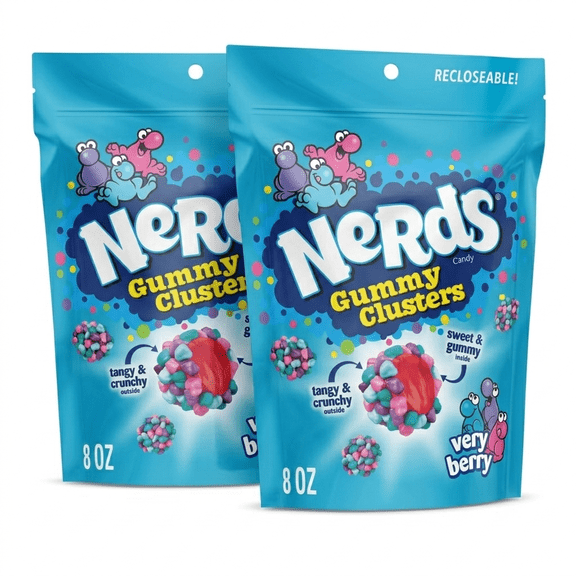 Nerds Gummy Clusters, Tangy Crunchy Gummy Candy, 8 oz Bag (Pack of 2)