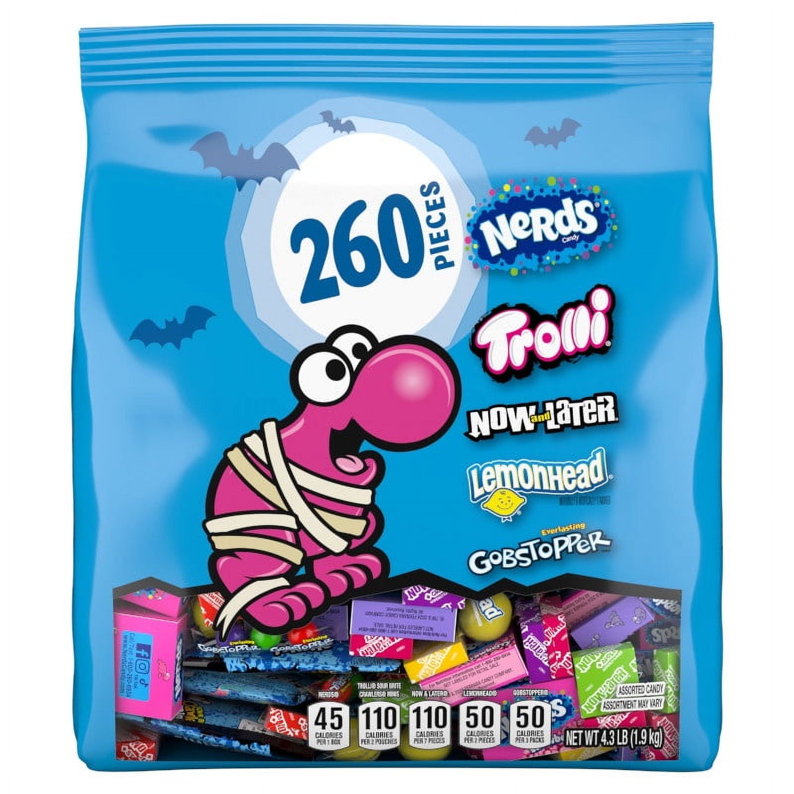 Halloween Classic Fun Trick-or-Treat Assortment with Nerds, Trolli, Now and Later, Lemonhead, Gobstoppers, 260 Pieces, Halloween Candy, 69.3 Ounces, Variety Bag