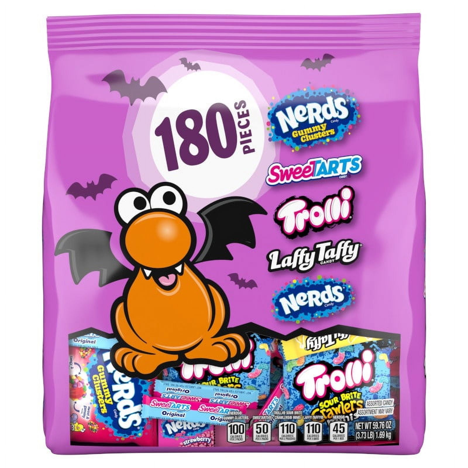 Core Winners Halloween Trick-or-Treat Variety Bag, Nerds Gummy Clusters, Sweetarts, Trolli, Laffy Taffy, and Nerds Original, Halloween Candy, 180 Pieces, 59.76 Ounces