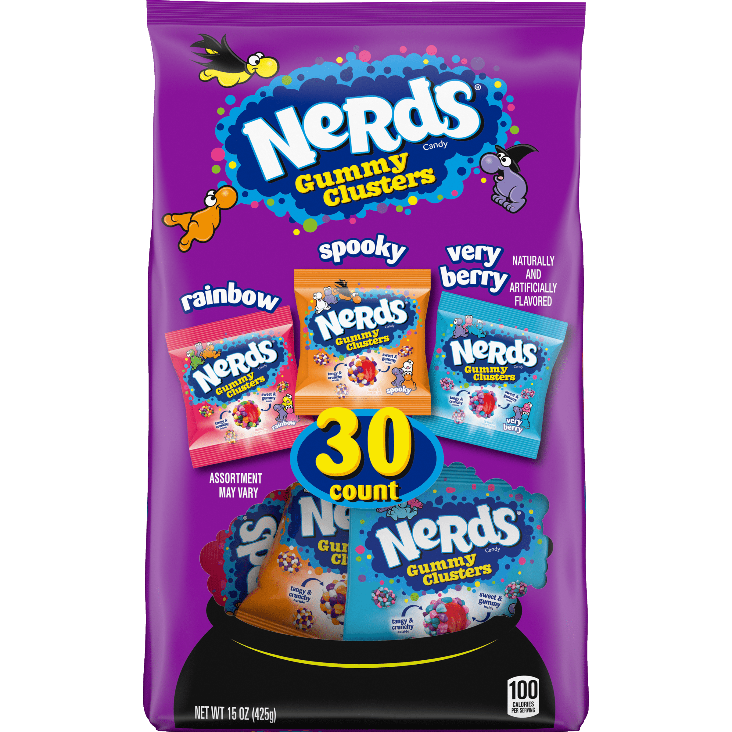 Nerds Gummy Clusters Spooky, Rainbow, Very Berry, Halloween Candy, 15 oz Bag, 30 Count