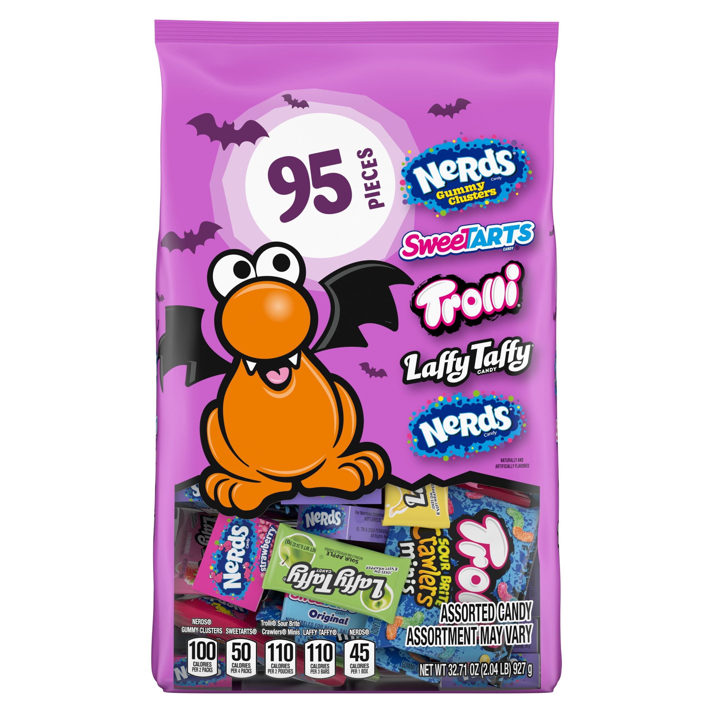 Halloween Core Winners Variety Bag, Halloween Candy, NERDS Gummy Clusters, SweeTARTS, Trolli, and More, 95 Pieces, 32.71 oz Bag