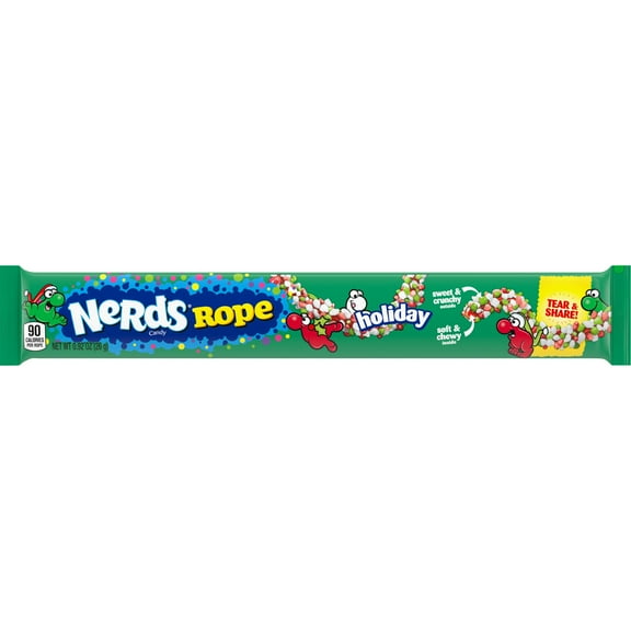 Nerds Holiday Ropes, Individually Wrapped Holiday Candy for Stocking Stuffers, Christmas Candy, Holiday Themed Nerd Ropes Candy Pack, 0.92 Oz