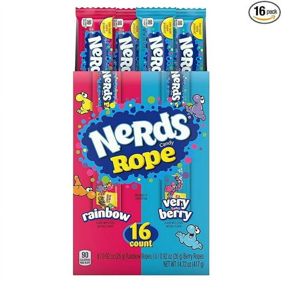 Nerds Rope Candy, Variety Box, Rainbow & Very Berry, 0.92 ounce (Pack of 16)