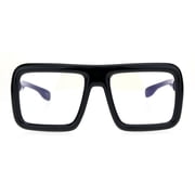 Nerdy Bloated Thick Plastic Flat Top Trendy Racer Eye Glasses Shiny Black