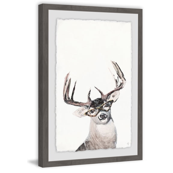Nerdy Deer Framed Painting Art Print, 12.00" x 1.50"