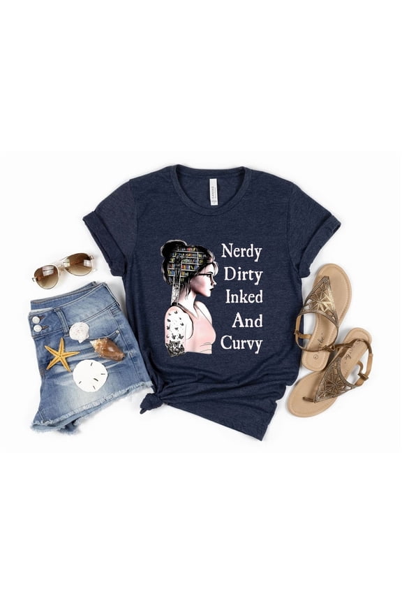 Nerdy Dirty Inked and Curvy Shirt, Book Lover T-Shirt, Bookaholic Shirt, Book Sweater, Book Shirt, Love to Reading Tee, Nerdy Girl Sweater All Size S-5Xl