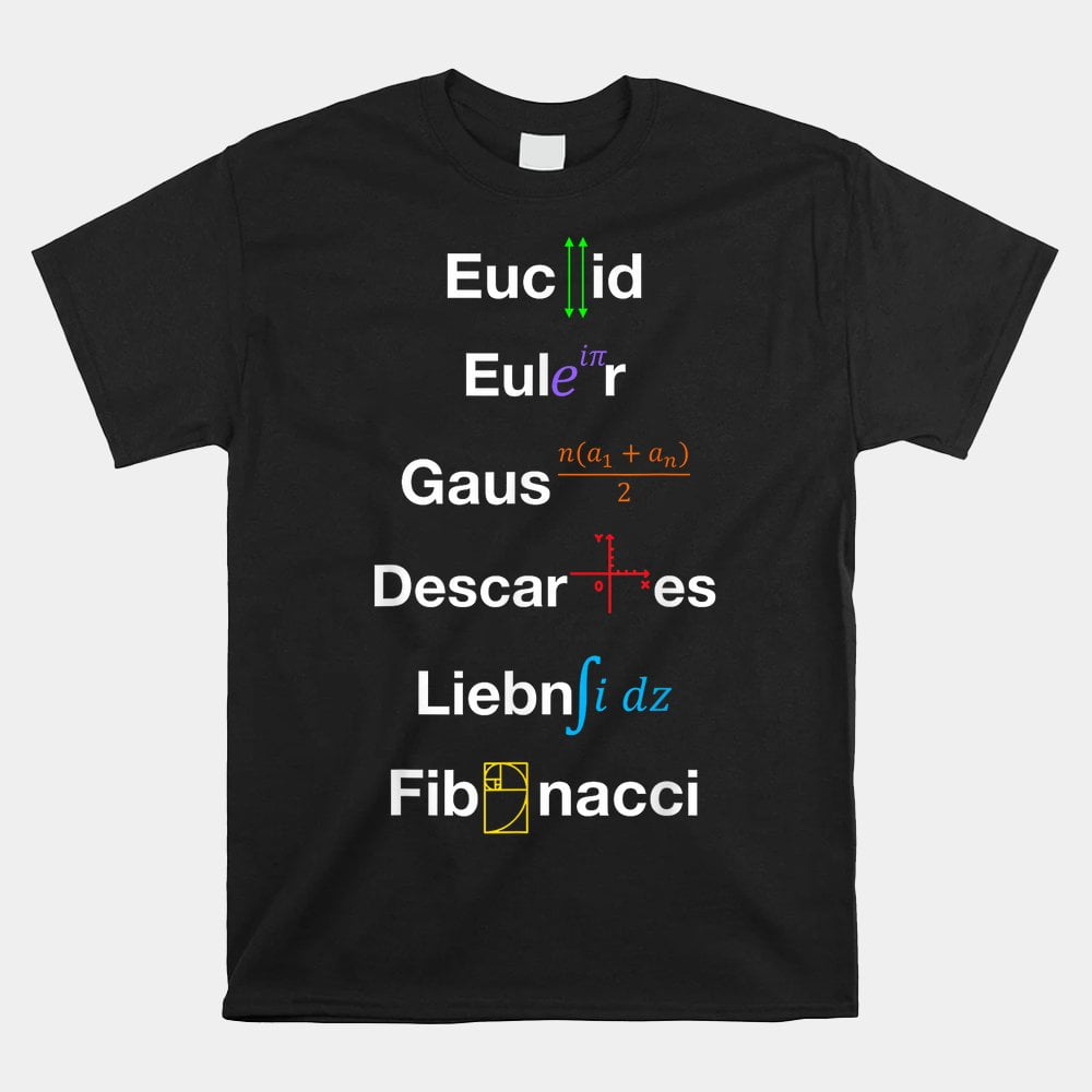Nerdy Euclid Euler Gauss Descartes Leibniz Fibonacci Math Shirt ...
