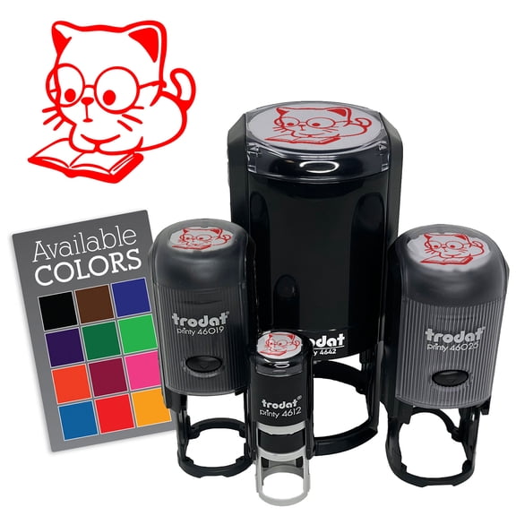 Nerdy Reading Cat Glasses Book Cute Self-Inking Rubber Stamp for Stamping Ink Stamper Crafting Planners - 1/2 Inch Mini - Dry Pad (No Ink)