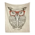 thumbnail image 1 of Nerdy Soft Flannel Fleece Throw Blanket, Vintage Sketch Owl with Be Smart Lettering on Vertical Line Backdrop, Cozy Plush for Indoor and Outdoor Use, 70" x 90", Warm Taupe Brown, by Ambesonne, 1 of 5