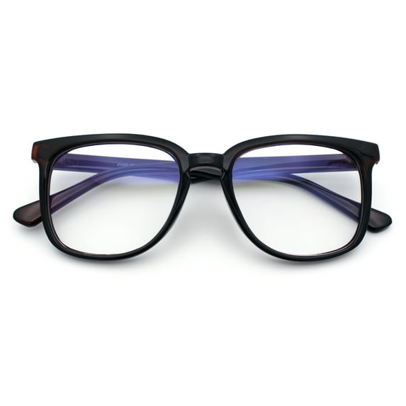 Nerdy Thin Keyhole Horn Rim Plastic Hipster Blue Light Filter Computer Glasses Brown