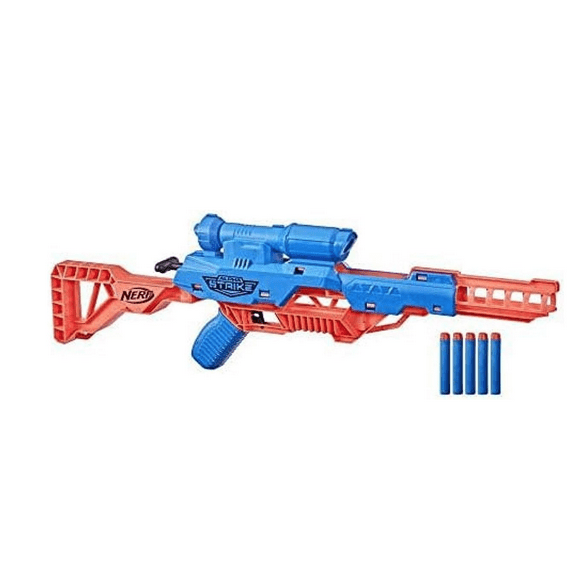Nerf Alpha Strike Mantis LR-1 Dart Blaster with Targeting Scope and 5 Official Nerf Elite Foam Darts - Easy Load Prime Fire