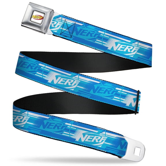 Nerf Belt, Seatbelt Buckle Belt, Nerf Logo Streaks Blues White, Youth 22 to 32 Inches