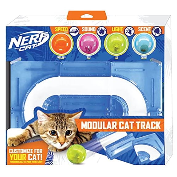 Nerf Cat Gift Set Box - 15in x 10in ABS Turbo Cat Track with 2 inch Hollow Ball and 2 inch Bell Ball and 2 inch LED Ball and 2 inch Catnip Ball