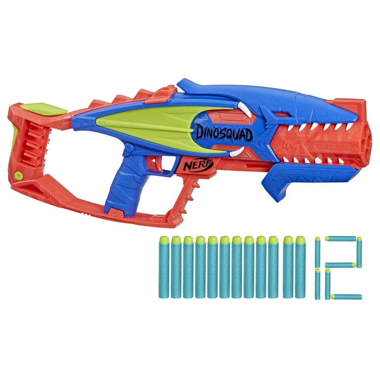 Nerf DinoSquad Terrodak, 12 Nerf Elite Darts, Dinosaur Design, 4 Dart Toy  Foam Nerf Blaster for Kids Outdoor Games