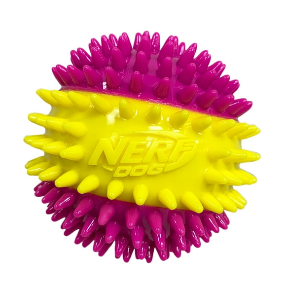 Nerf Dog Squeak Dental Spike Ball Dog Toy, Pink/Yellow, 2.7 inch