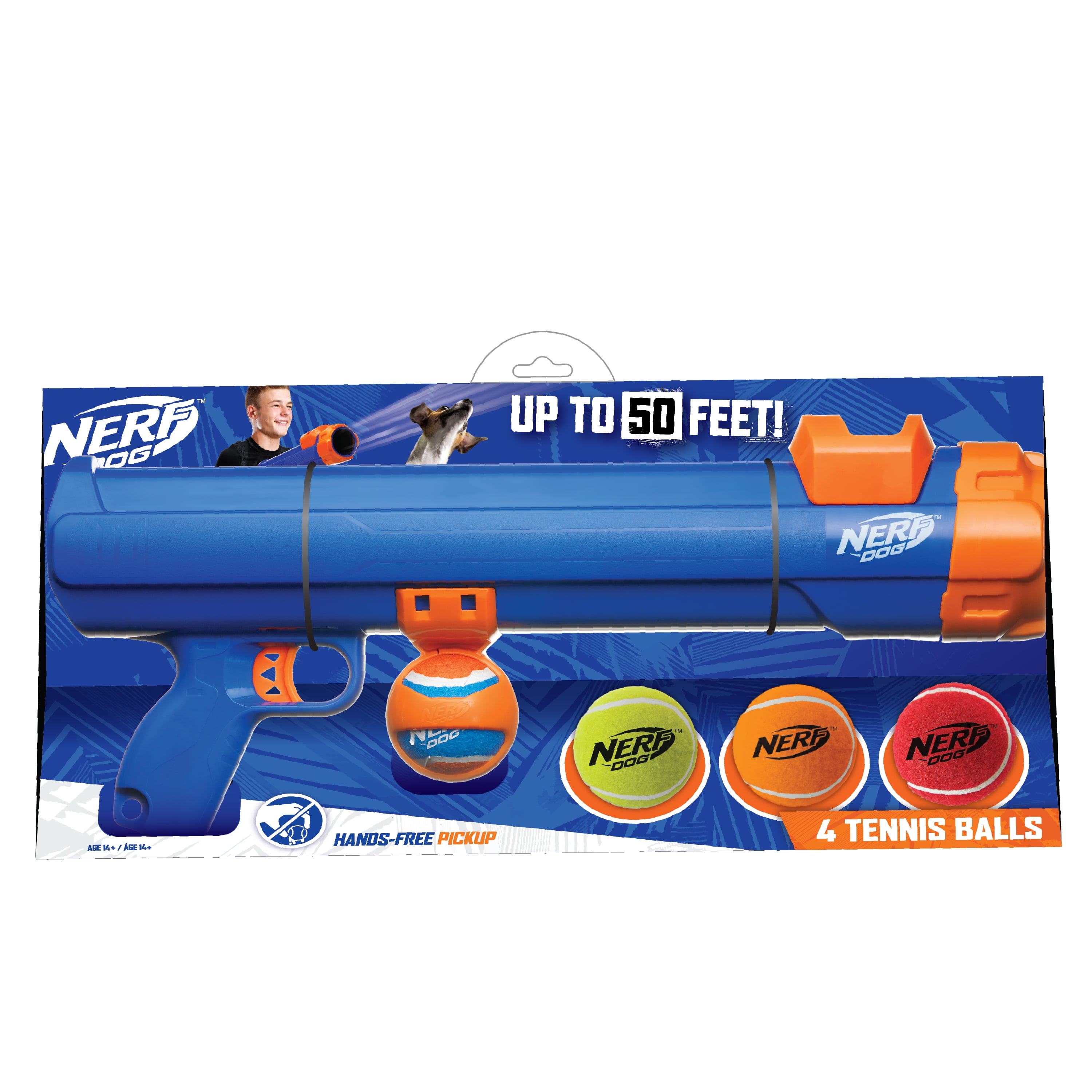 Nerf Dog 20-inch Tennis Ball Blaster Dog Toy with 4 Balls & Ball Clip