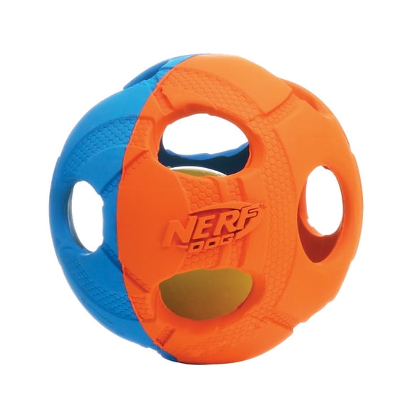 Nerf Dog LED Light Up Squeak Bash Ball Dog Toy, Blue/Orange, 3.5 inch