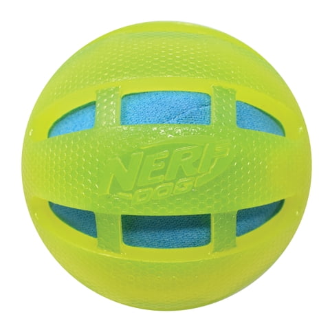 Nerf Dog TPR Glow Checker Squeak and Crunch Ball Dog Toy, 3.8 inch