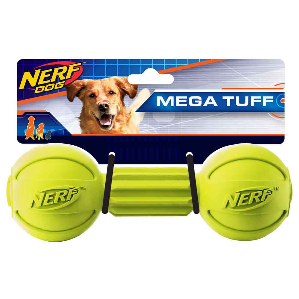 Nerf Dog Chew Barbell Dog Toy, Green, 7.5 inch