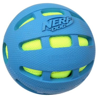 Nerf Dog Checkered Crunch Ball Dog Toy, 3.8", Blue & Green