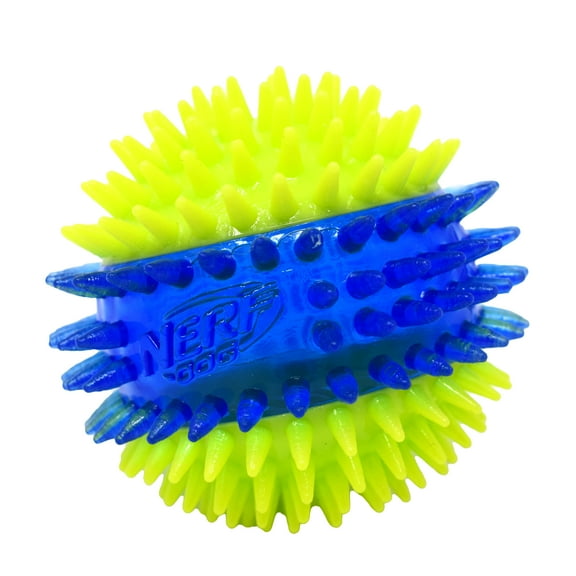 Nerf Dog LED Light Up Dental Spikes Squeak Ball Dog Toy, 2.7 inch