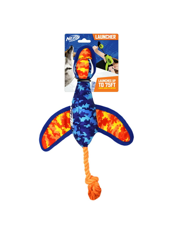 Nerf Dog Nylon Digital Camo Crinkle Wing Duck Launching Fetch Dog Toy, Orange/Blue, 16.5"