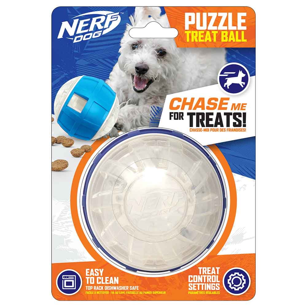Nerf Dog Puzzle Treat Feeder, 3.5 inch Clear Blue Slow Feed
