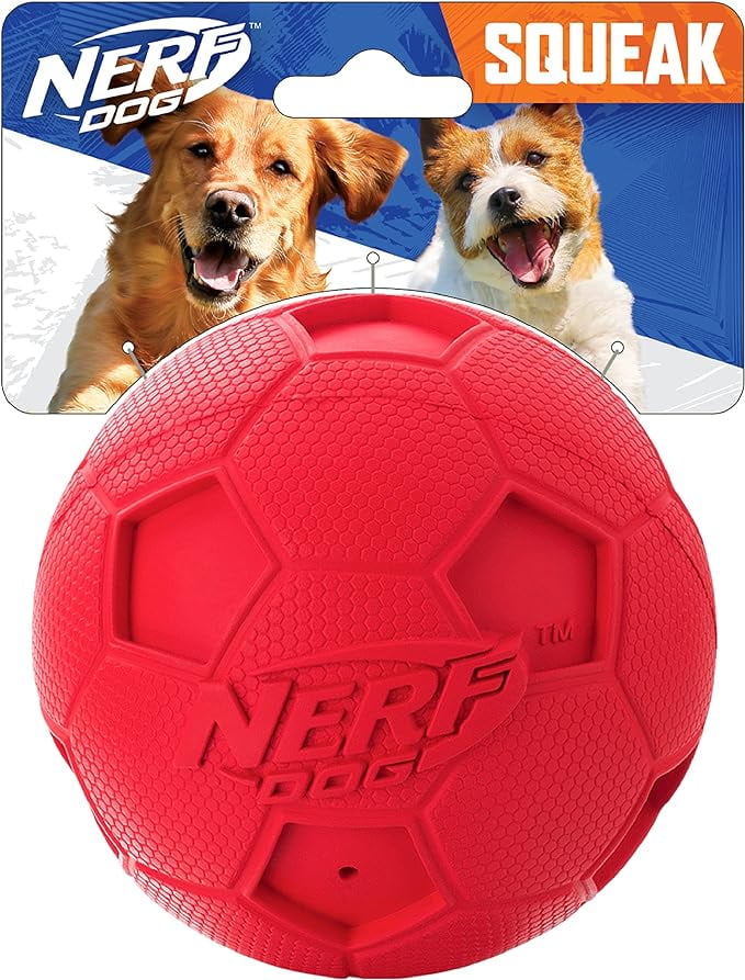 Nerf Dog Soccer Ball Dog Toy with Interactive Squeaker, Lightweight