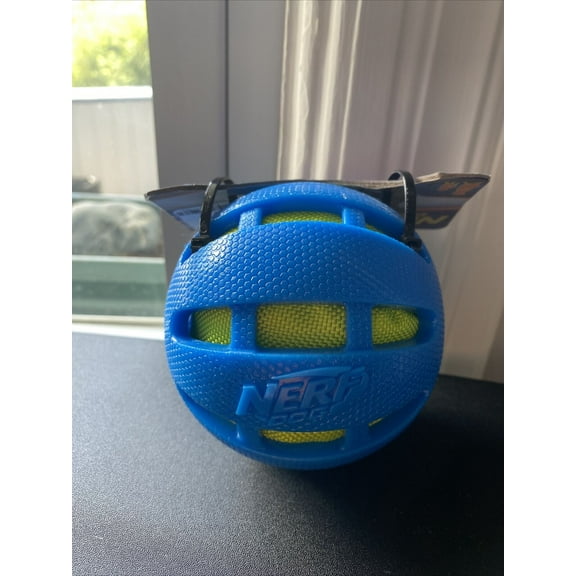 Nerf Dog Squeak/Crunch Medium Blue/Green Ball, 3.5 Inch Dog Toy
