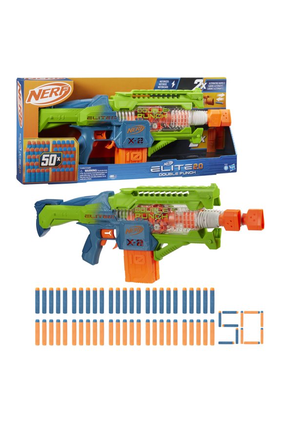 Elite 2.0 Double Punch Motorized Electronic Blaster, Outdoor, 50 Elite Darts, 2x 10-Dart Clips