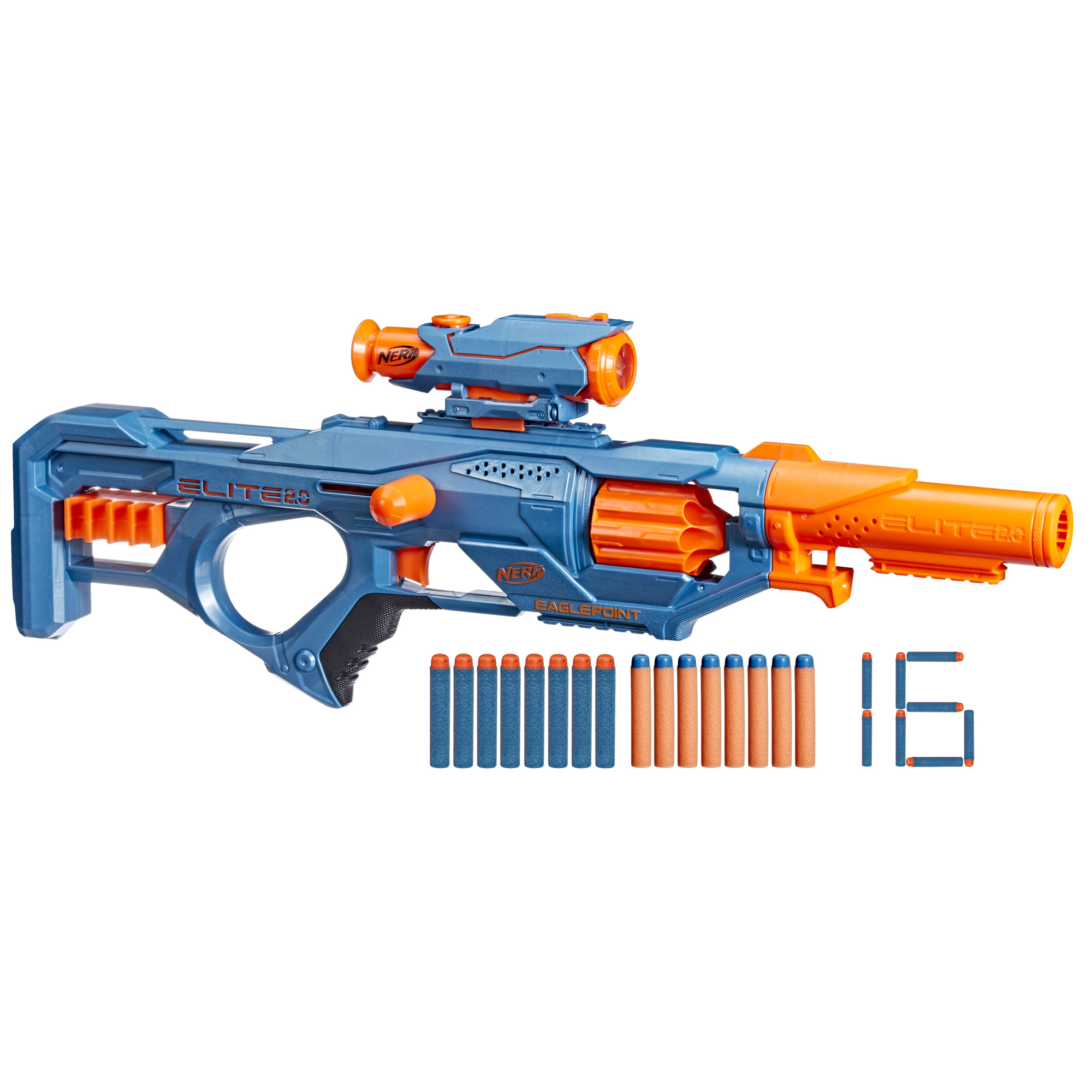 Nerf Elite 2.0 Eaglepoint RD-8 Blaster -- 8-Dart Drum, Detachable Scope and Barrel, 16 Nerf Darts, Bolt Action - image 1 of 9