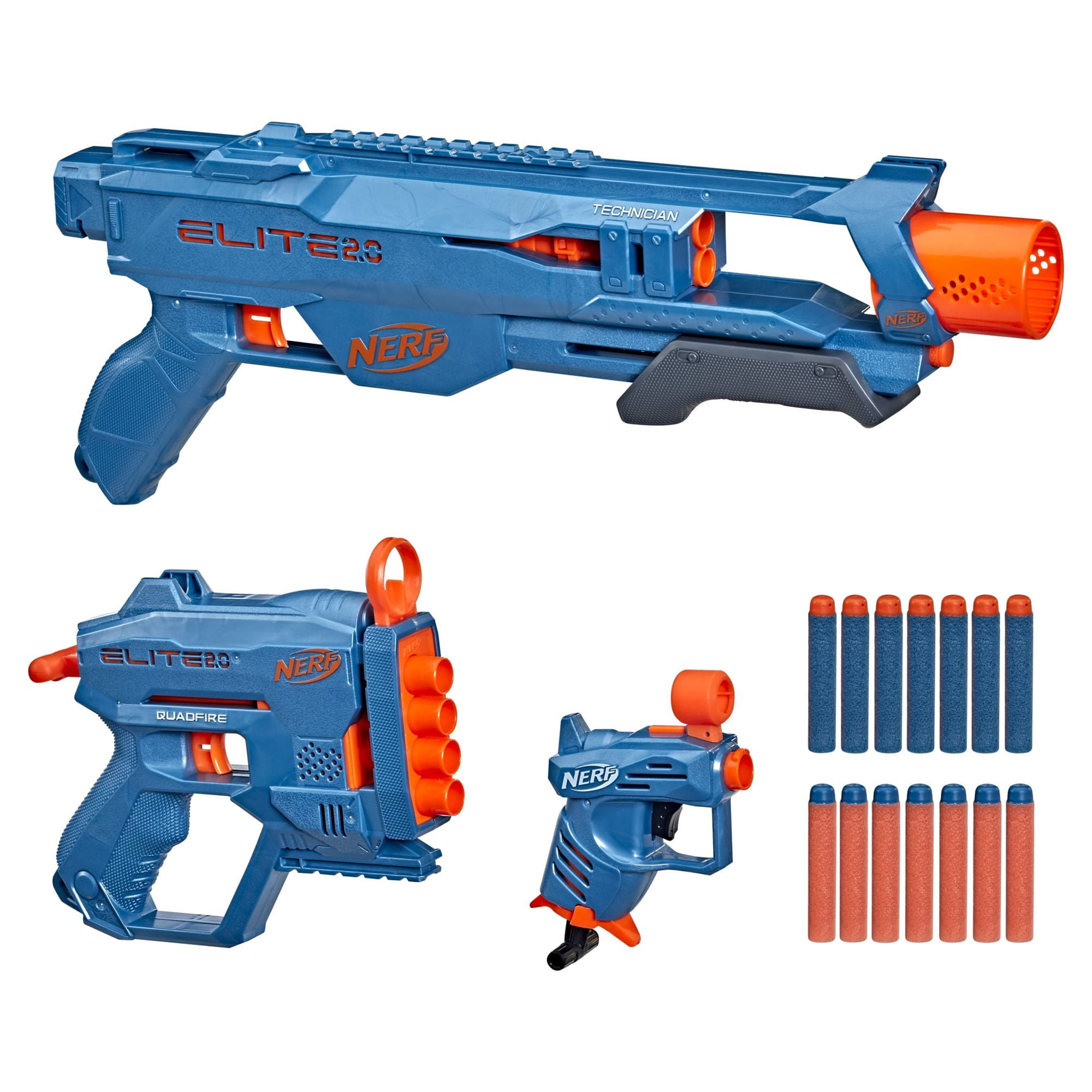 Nerf Elite 2.0 Loadout 3-Blaster Pack, Technician DS-2 Blaster, Quadfire  QS-4 Blaster, Ace SD-1 Blaster