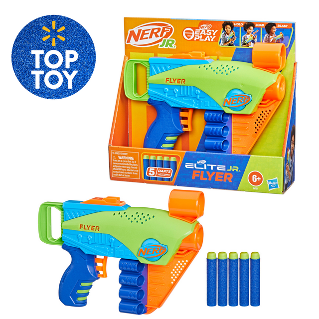 Nerf Elite Junior Flyer Foam Kids Toy Blaster with 5 Darts, Only At