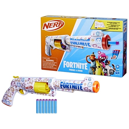 Nerf Fortnite Frenz 4 Ever Foam Dart Blaster, Unlock Code, 6-Dart Drum, 6 Nerf Elite Darts