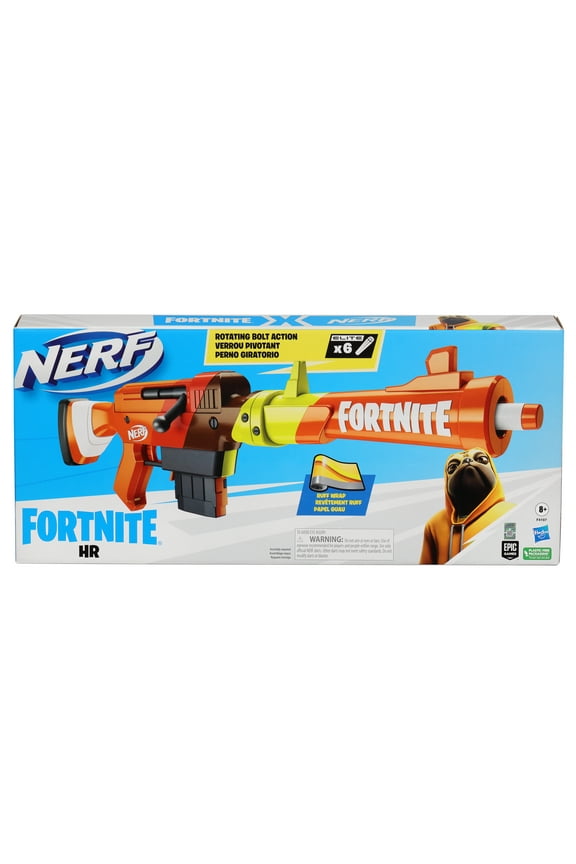 Fortnite HR Dart Blaster, Ruff Wrap Design, 6-Dart Elite Clip, 6 Nerf Elite Darts, Rotating Bolt, Detachable Barrel