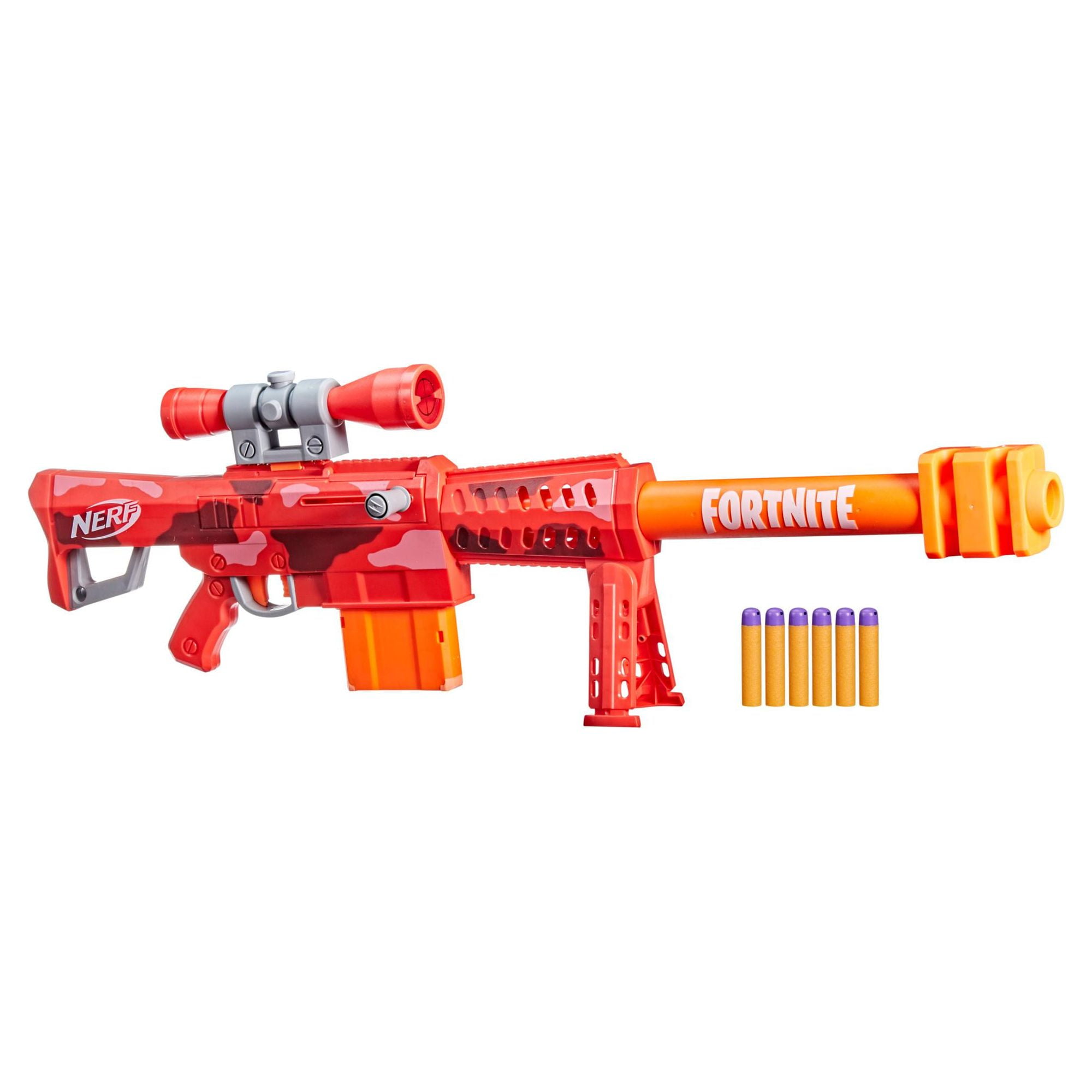 Nerf Fortnite Heavy SR Dart Blaster with Scope, 6 Mega Darts